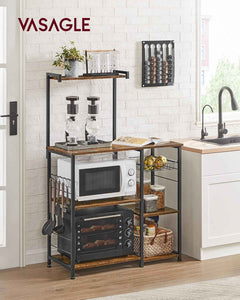VASAGLE Baker's Rack with Wire Basket and 6 Hooks for Kitchen Storage