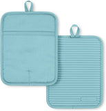 KITCHENAID Ribbed Soft Silicone Pot Holder 2-Pack Set, Matte Black, 7"x9"