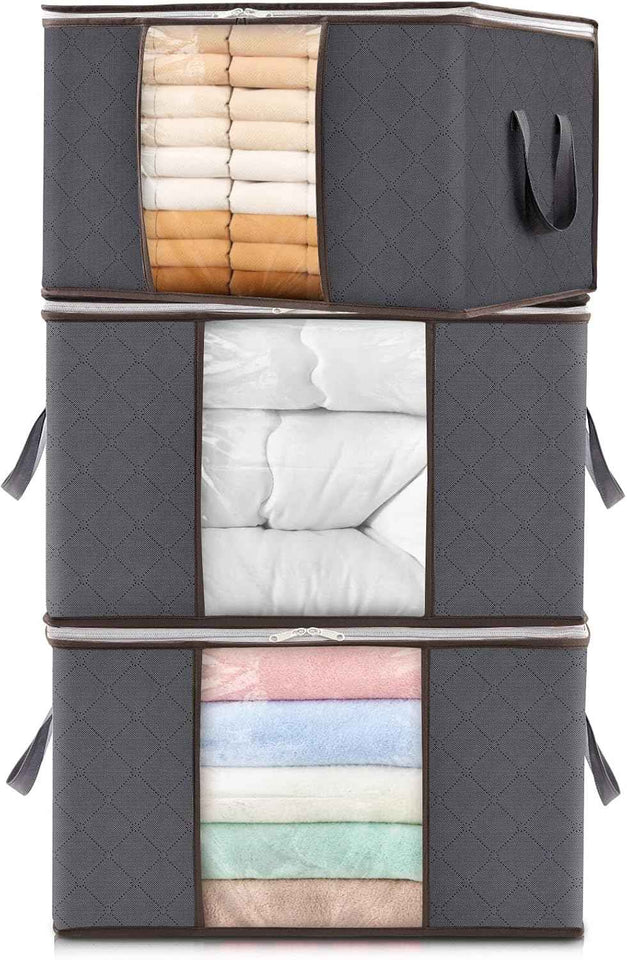 Lifewit 6 Pack Clothes Storage Bins with Lids, Foldable Blanket Storage Bags with Zippers, Clear Window and Reinforced Handles, Closet and Organization for Clothing, Sweater, Comforter, Bedding, Gray