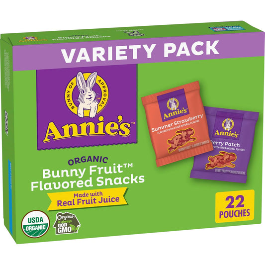 Annie's Organic Bunny Fruit Snacks, Variety Pack, Gluten Free Snack, 22 ct, 15.4 oz