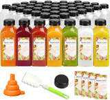 TOMNK 100pcs 16oz Plastic Beverage Containers, Black Caps with Label, Funnel and Brush for Juicing, Smoothies, Tea, Milk