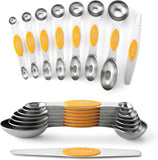 Spring Chef Stainless Steel Magnetic Measuring Spoons Set with Strong N45 Magnets, Heavy Duty Metal Kitchen Gadgets for Baking & Cooking, Fits in Most Kitchen Spice Jars, Set of 8 with Leveler, Black