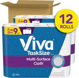 Viva Multi-Surface Cloth Paper Towels, Task Size, 12 Super Rolls (2 Packs of 6), 81 Sheets Per Roll for Kitchen and Bathroom Cleaning