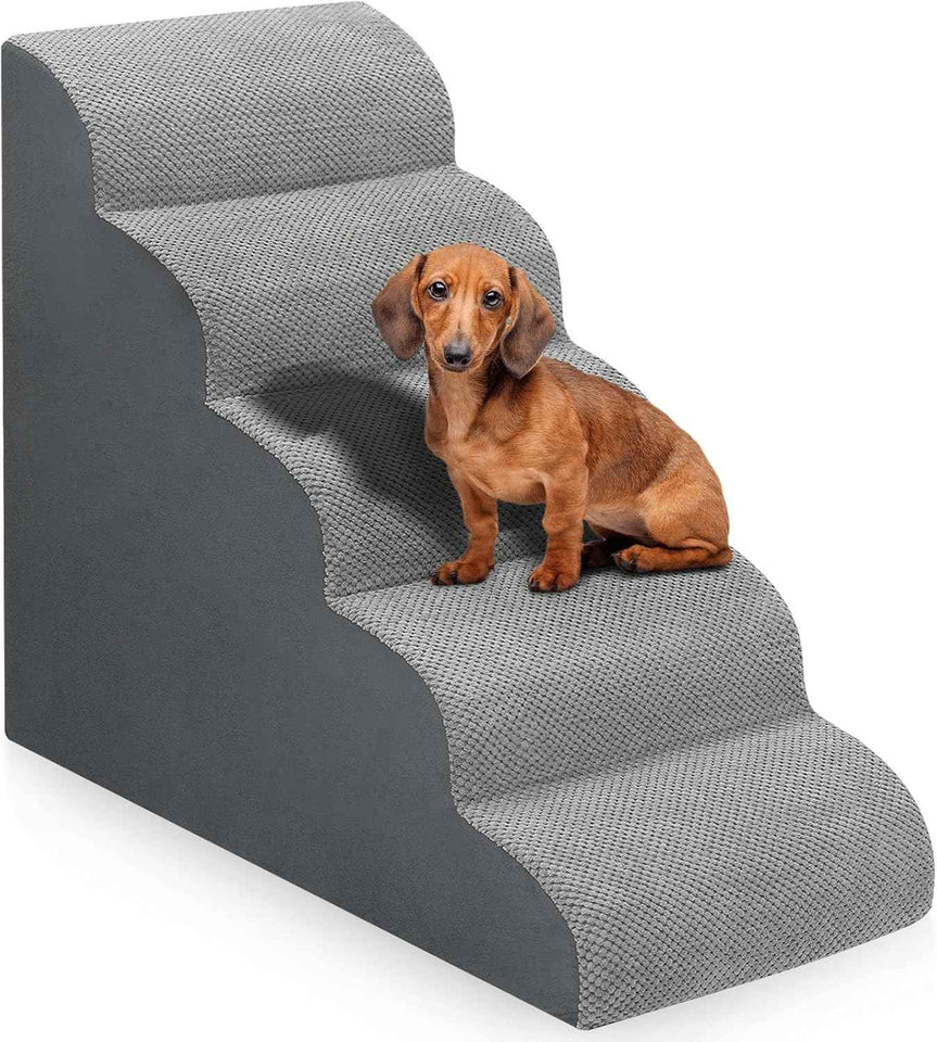 Dog Stairs for Bed 28.7”H, 5-Step Dog Ramp, Non-Slip Sturdy Pet Steps for Small Dogs & Cats to get on High Bed or Couches, Grey