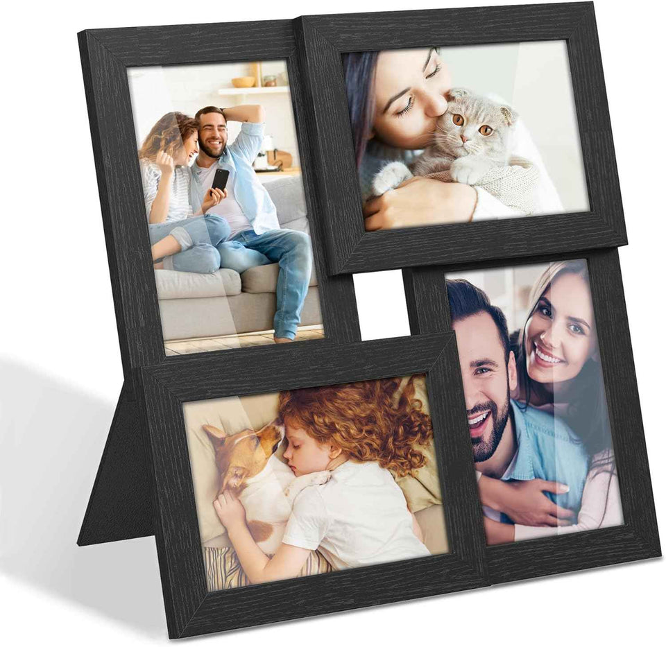 SONGMICS 4x6 Collage Picture Frames, Family Photo Collage Frame Set of 4 for Wall Decor, Glass Front, Wall Hanging or Tabletop, Christmas Gift, Ink Black URPF25BK