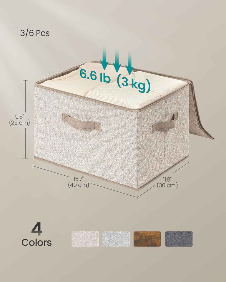 SONGMICS Foldable Storage Organizer Boxes - Set of 3 Fabric Bins with Lids and Handles