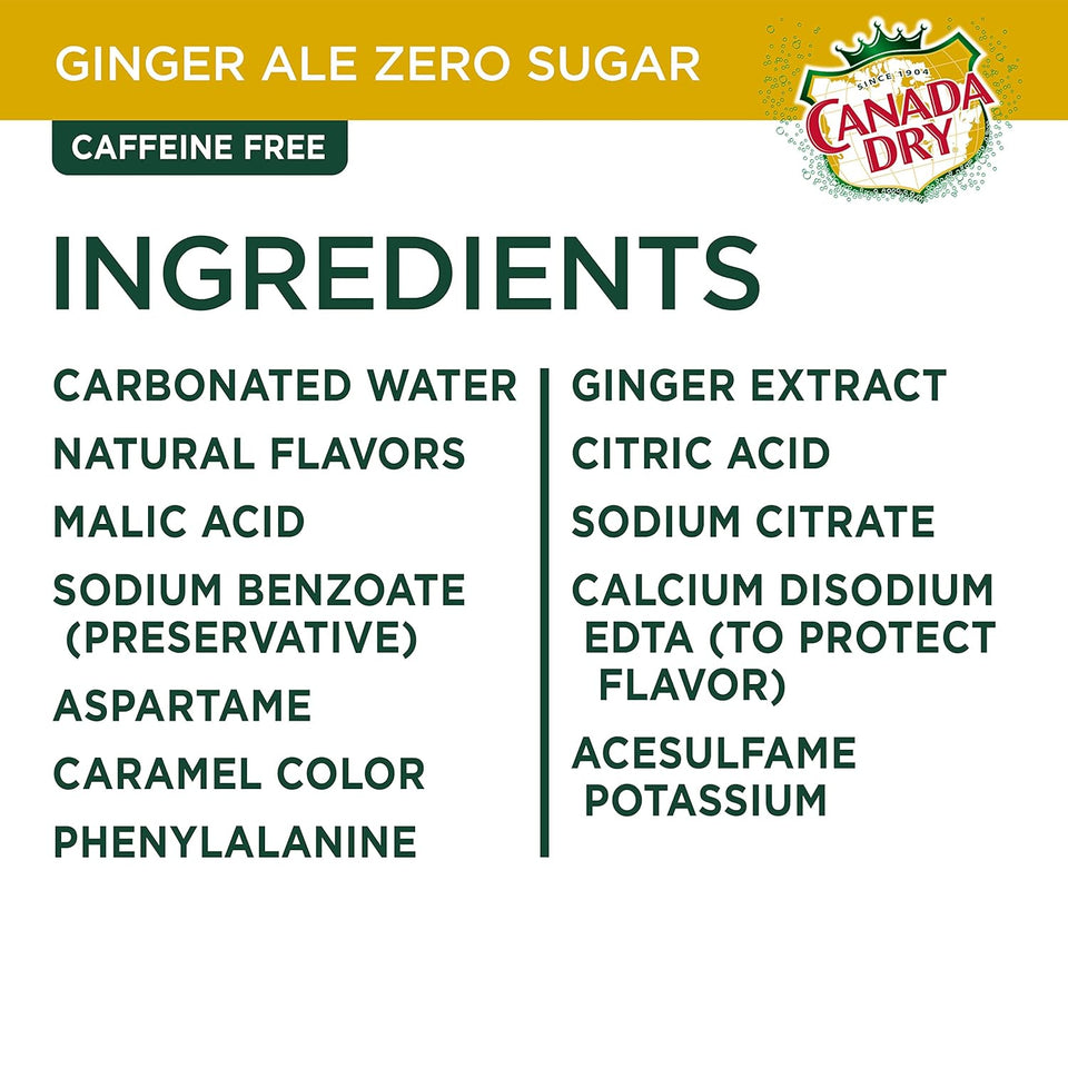 Canada Dry Zero Sugar Ginger Ale Soda, 12 fl oz cans, 12 pack