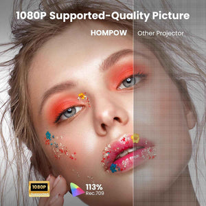 Hompow mini projector with two-way Bluetooth, 1080P resolution, portable for home theater and outdoor use with HDMI, USB, and laptop compatibility (orange)