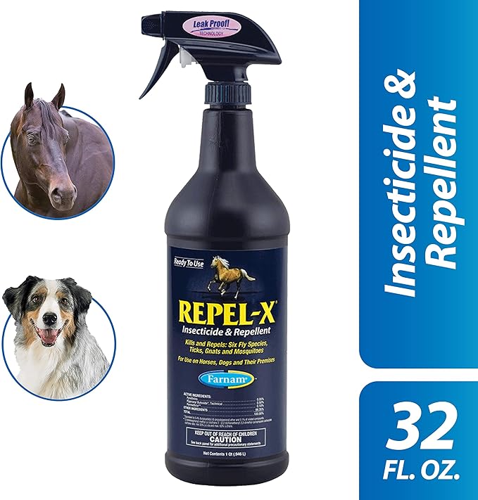 Farnam Repel-X Ready-To-Use Fly Spray, Insecticide And Repellent For Horses And Dogs, 32 Fluid Ounces, 1 Quart Bottle With Trigger Sprayer