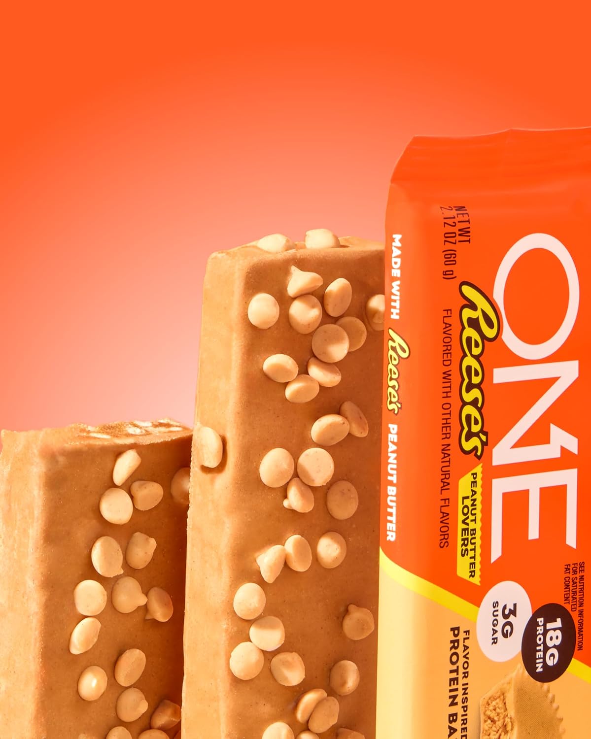 ONE Protein Bars, Reese's Peanut Butter Lovers, Gluten Free with 18g Protein and 3g Sugar, Pantry Staples, 2.12 oz (12 Count)