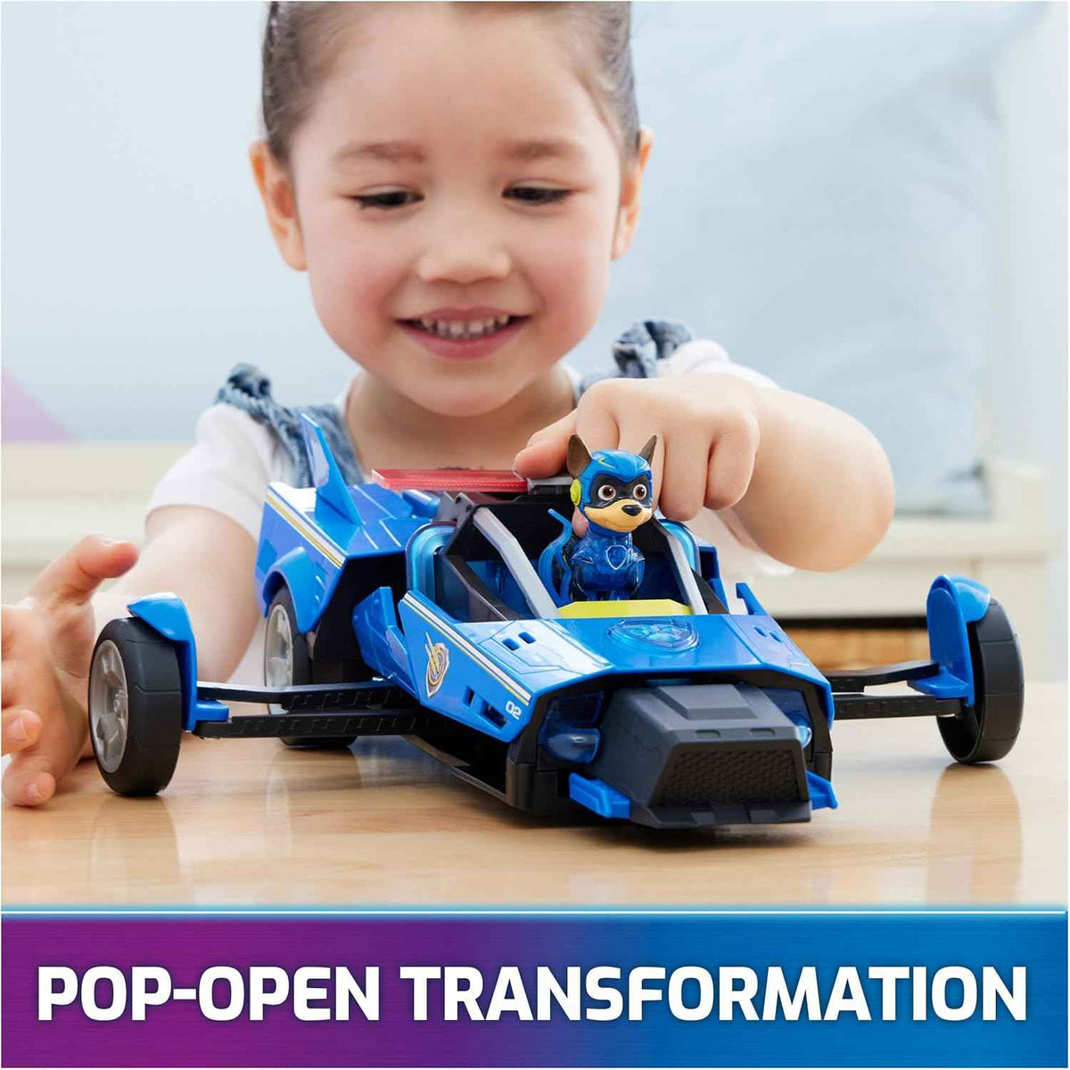 Paw Patrol: The Mighty Movie, Chase's Mighty Transforming Cruiser with Mighty Pups Action Figure, Lights and Sounds, Kids Toys for Boys & Girls 3+