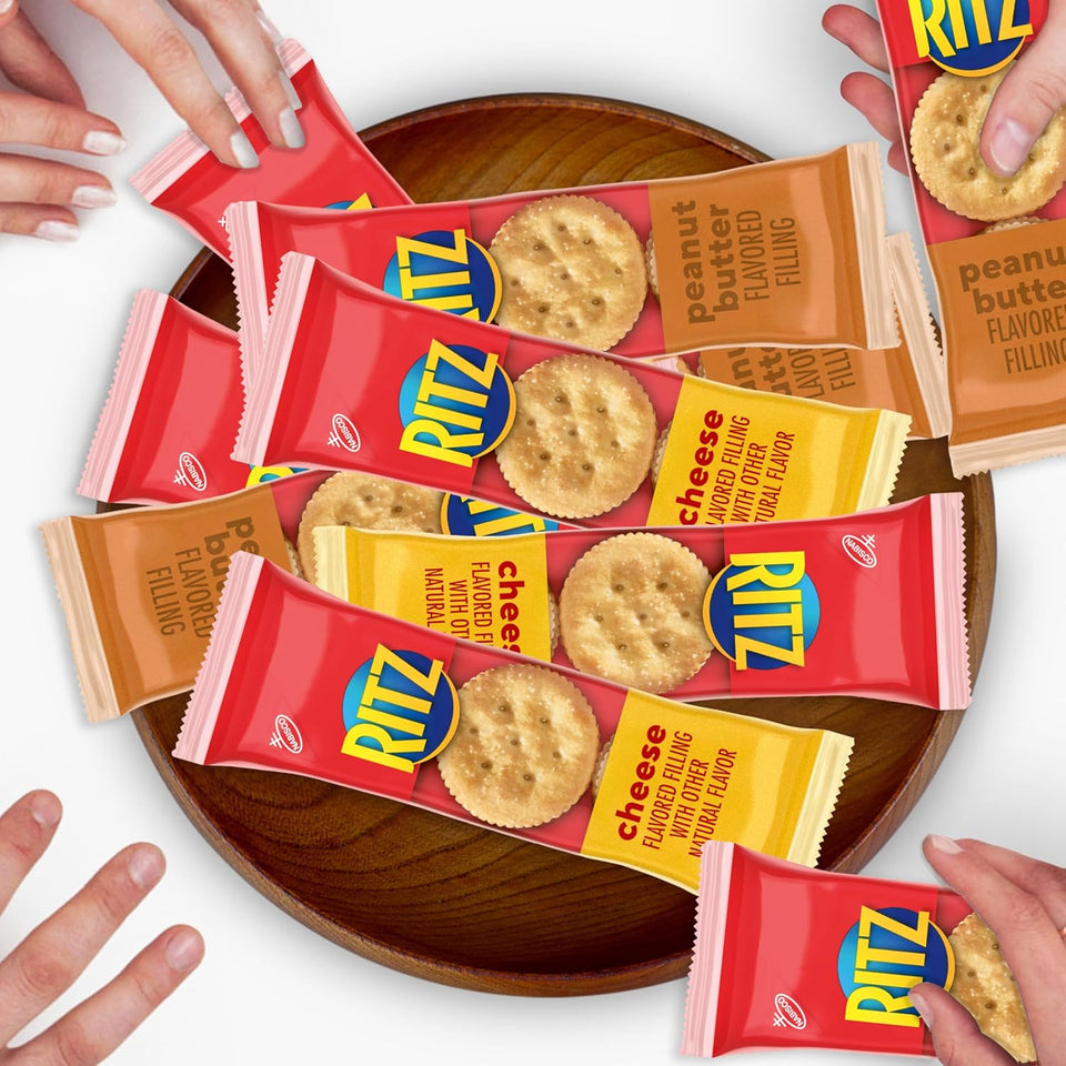 ritz peanut butter and cheese sandwich crackers variety pack, 32 snack packs, 6 crackers per pack