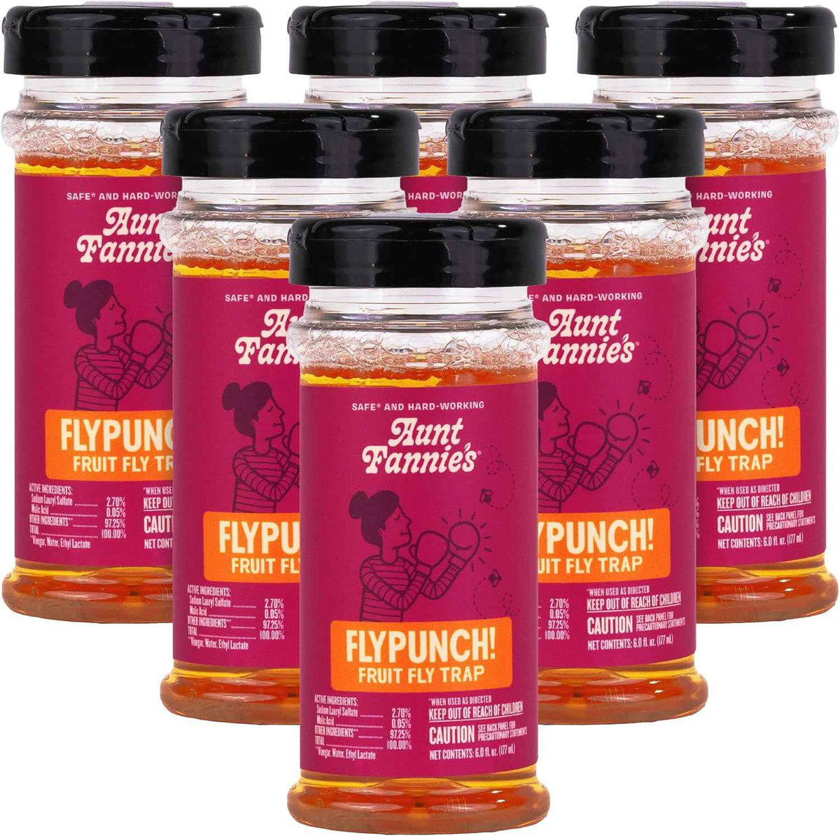 Aunt Fannie's FlyPunch Fruit Fly Trap for Indoor and Kitchen Use, Ready to Use, Made with Plant Based Ingredients, Safe Near Food, Each Bottle Lasts Up to 30 Days, Pack of 2