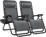 Best Choice Products Set of 2 Adjustable Steel Mesh Zero Gravity Lounge Chair Recliners w/Pillows and Cup Holder Trays - Gray