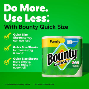 Bounty Quick Size Paper Towels, White, 8 Family Rolls for Convenient Kitchen Cleanup