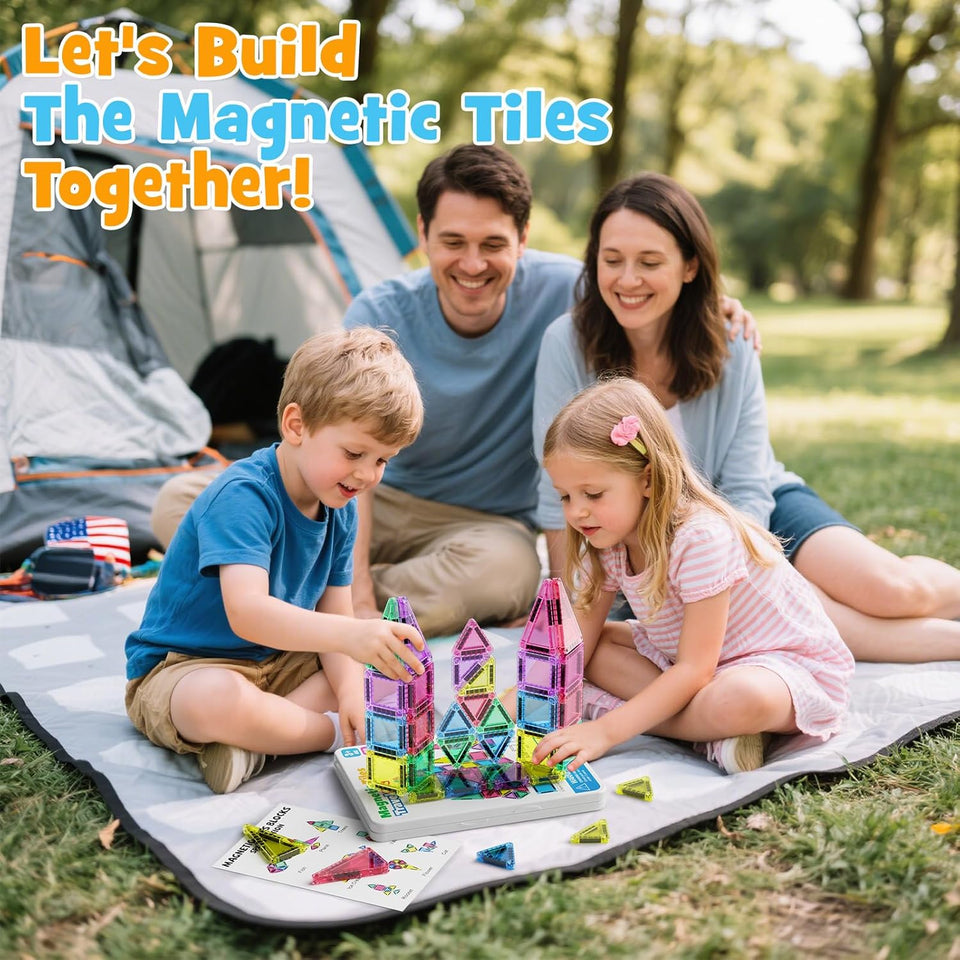 42PCS Mini Magnetic Tiles Travel Set with Iron Storage Box - Portable STEM Building Blocks for Kids 3-8, Montessori Educational Magnet Toys for Airplane, Car Rides & On-The-Go Play