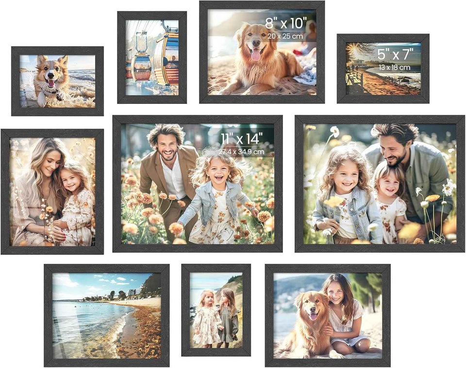 SONGMICS Picture Frames, Collage Picture Frames Set of 10, Two 8x10, Four 5x7, Four 4x6, Photo Frame for Wall Gallery Decor, Table Display, Christmas Gift, Rustic Brown URPF010X01