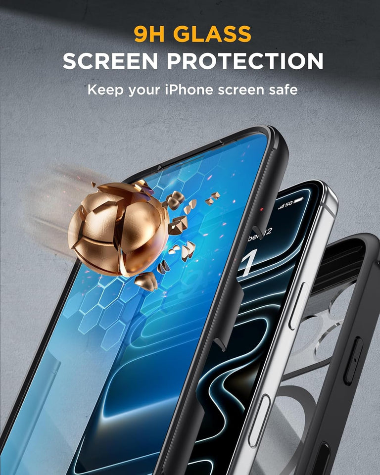 Miracase for iPhone 17 Pro Max Case 6.9" Full-Body Phone Case with Built-in Glass Screen Protector& Full Camera Protector, Camera Control [Magnetic with MagSafe] Drop Proof 17 ProMax Cover, Black