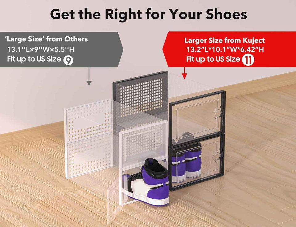 Kuject X-Large Clear Plastic Stackable 12-Pack Shoe Storage Boxes Black