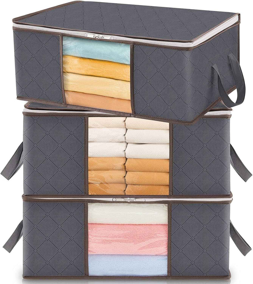 Lifewit 6 Pack Clothes Storage Bins with Lids, Foldable Blanket Storage Bags with Zippers, Clear Window and Reinforced Handles, Closet and Organization for Clothing, Sweater, Comforter, Bedding, Gray