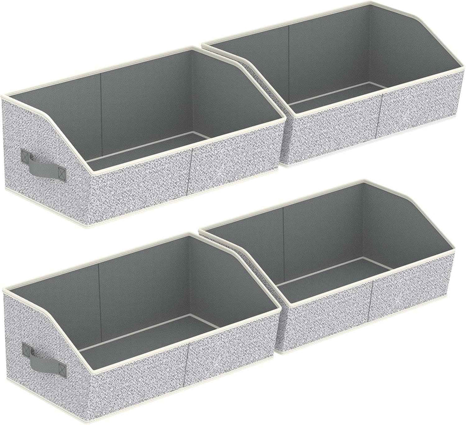 Closet Organizers Bins 6 Packs - Large Closet Shelf Organizer with Handles, Fabric Trapezoid Storage Bins, Collapsible Storage Cubes for Clothes, Towels, Light Gray