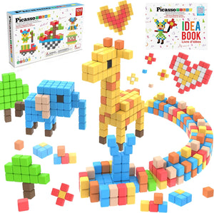 PicassoTiles 108pcs 1” Magnetic Puzzle Cubes Magnet Toys Preschool Construction Building Block Set Sensory Toy Early Education STEM Learning Come with Ideabook for Children Age 3+ Boy Girl PMC108