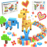 PicassoTiles 108pcs 1” Magnetic Puzzle Cubes Magnet Toys Preschool Construction Building Block Set Sensory Toy Early Education STEM Learning Come with Ideabook for Children Age 3+ Boy Girl PMC108