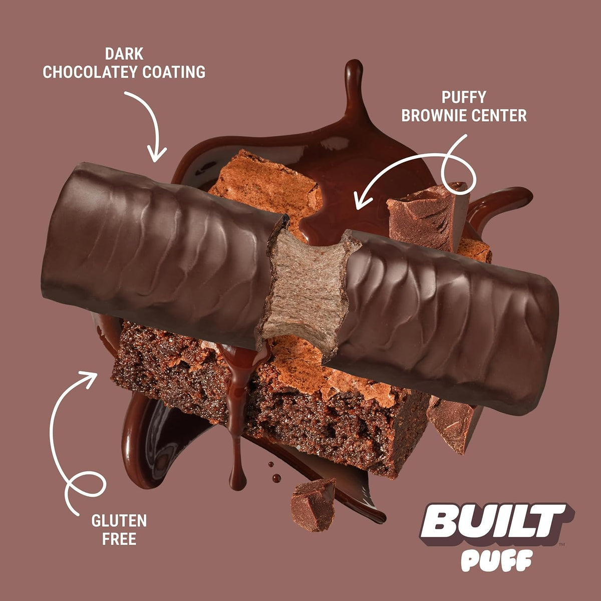 Built Bar, Puff Protein Bars, Brownie Batter Puff, 17g Protein Snacks, On-The-Go Bars, Only 140 Calories, 6g Sugar, Collagen, Gluten Free, 12 Count