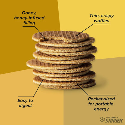 Honey Stinger Organic Honey Waffle, Energy Stroopwafel for Exercise, Endurance and Performance, Sports Nutrition for Home & Gym, Pre and Post Workout, Box of 16 Waffles, 16.96 Ounce (Pack of 16)