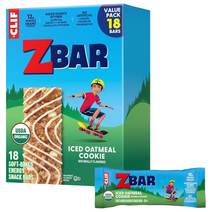 Zbar - Iced Oatmeal Cookie - Soft-Baked Energy Snack Bars - Non-GMO - 12g Whole Grains - USDA Organic Granola Bars (18 Pack)