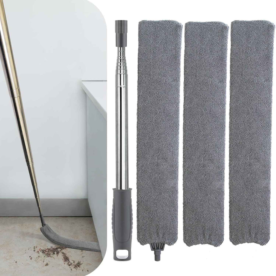Retractable Gap Dust Cleaner with Extension Pole and 3 Microfiber Dusting Cloths for Cleaning Under Refrigerator, Furniture, and Appliances