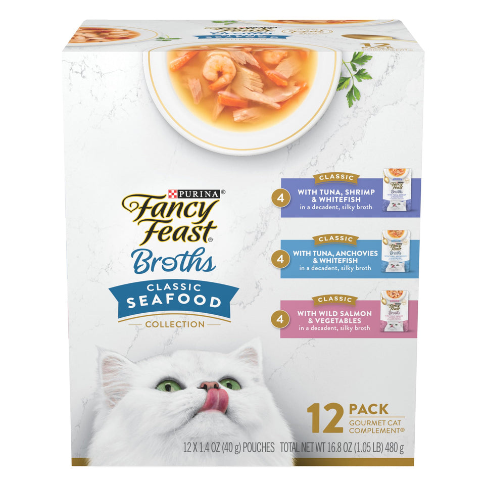 Purina Fancy Feast Lickable Wet Cat Food Broth Complement Classics Collection Variety Pack - 1.4oz Pouches