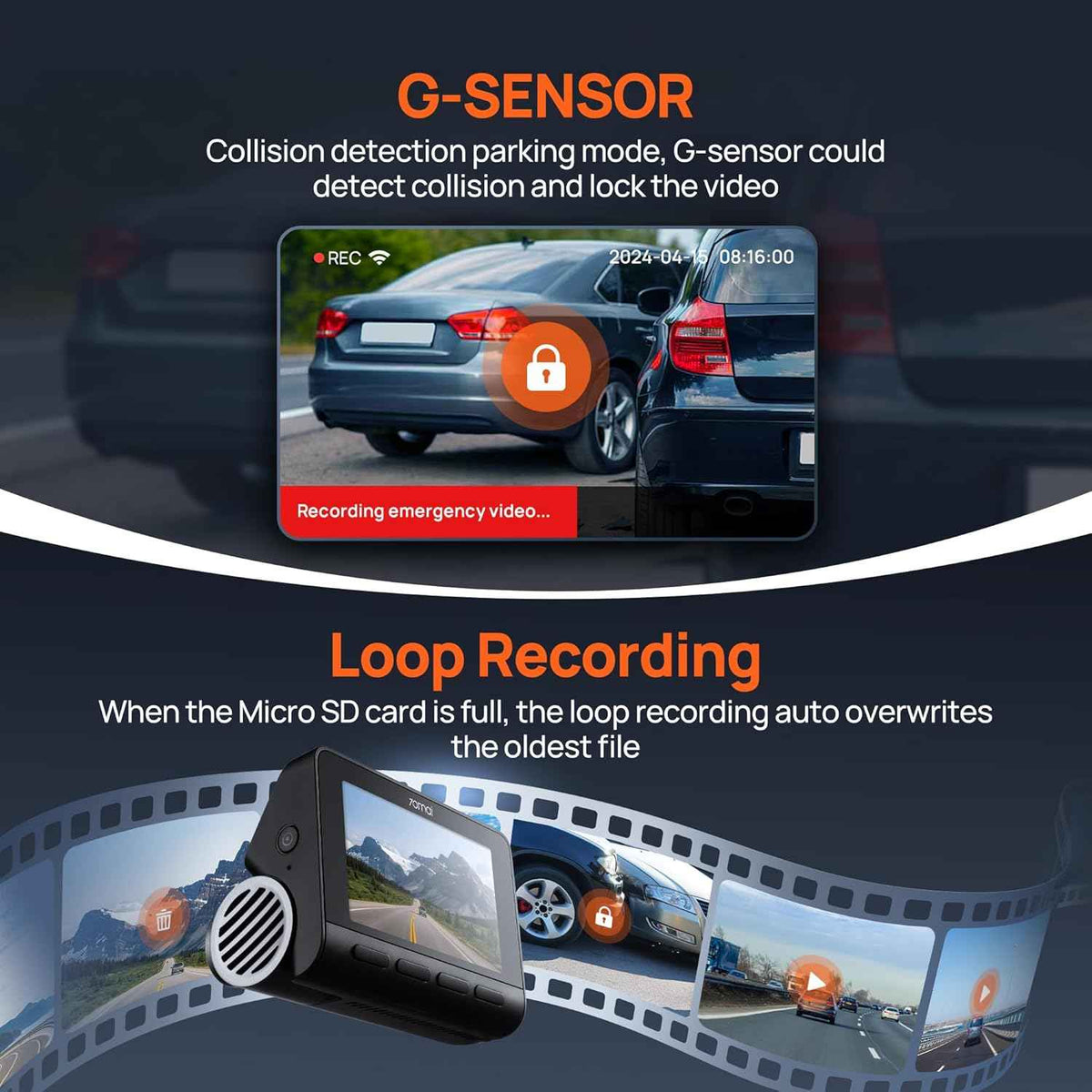 70mai 4K Dash Cam Front and Rear with STARVIS, Built in 5GHz WiFi & GPS Car Camera, Super Night Vision, ADAS, 3'' IPS Screen, 24H Parking Mode, Time-Lapse, Loop Recording, Support 256GB Max (A800S)
