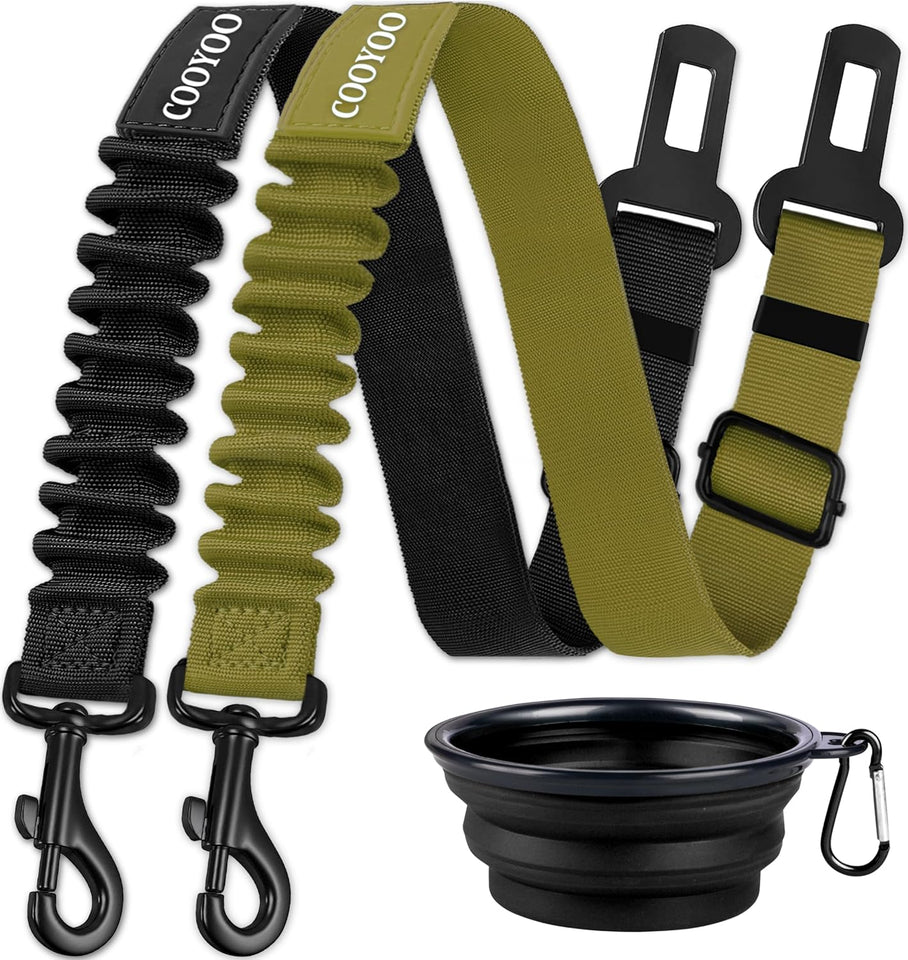 cooyoo dog seat belt 3 piece set adjustable nylon pet safety harness heavy duty elastic