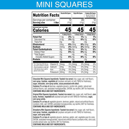 Rice Krispies Treats Mini Crispy Marshmallow Squares, Kids Snacks, Lunch Snacks, Variety Pack, 20.1oz Box (52 Bars)