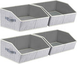 Closet Organizers Bins 6 Packs - Large Closet Shelf Organizer with Handles, Fabric Trapezoid Storage Bins, Collapsible Storage Cubes for Clothes, Towels, Light Gray