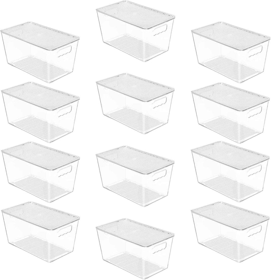 Vtopmart 6 Pack Clear Stackable Storage Bins with Lids, Medium Plastic Containers with Handle for Pantry Organizer and Storage,Perfect for Kitchen,Fridge,Cabinet, Closet,Bathroom Organization