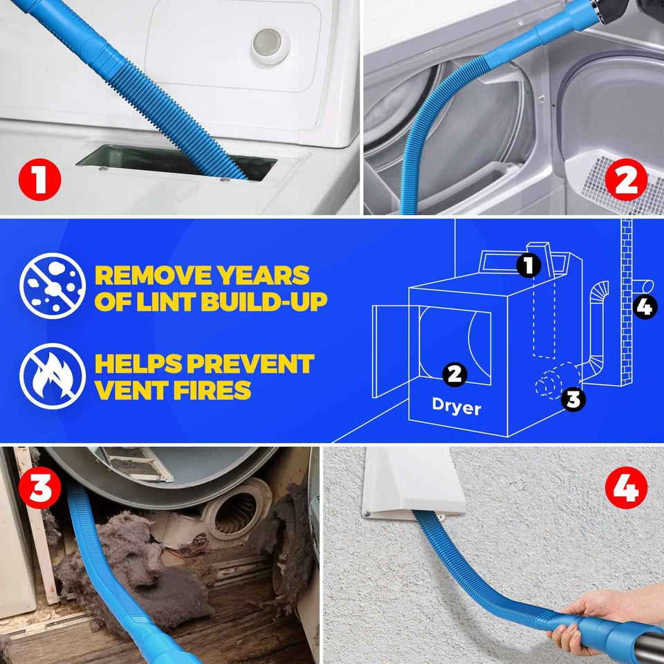 Holikme 2-piece dryer vent cleaner kit with lint vacuum attachment and flexible brush