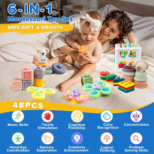 montessori toys for babies 6-12 months, 6-in-1 baby toys, stacking blocks, sensory learning gift