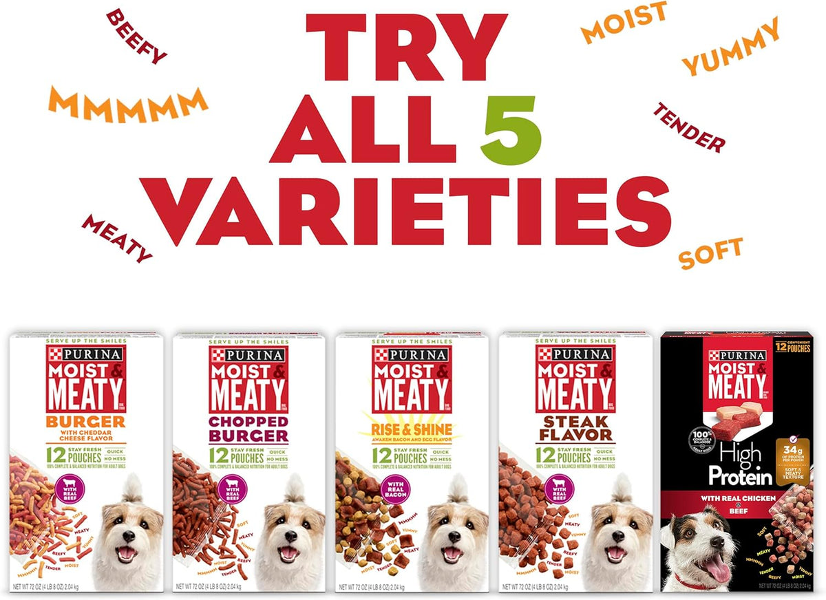 purina 36ct moist and meaty dog food dry soft pouches with cheddar cheese flavor