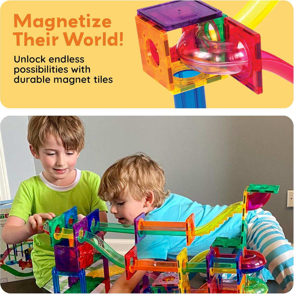 PicassoTiles 50pcs Magnetic Tiles Marble Run for Kids Race Track Toy Marble Maze Sensory Toys for Toddlers STEM Educational Set Magnet Building Blocks Construction Building Tiles Boys Girls 3+ PTG50
