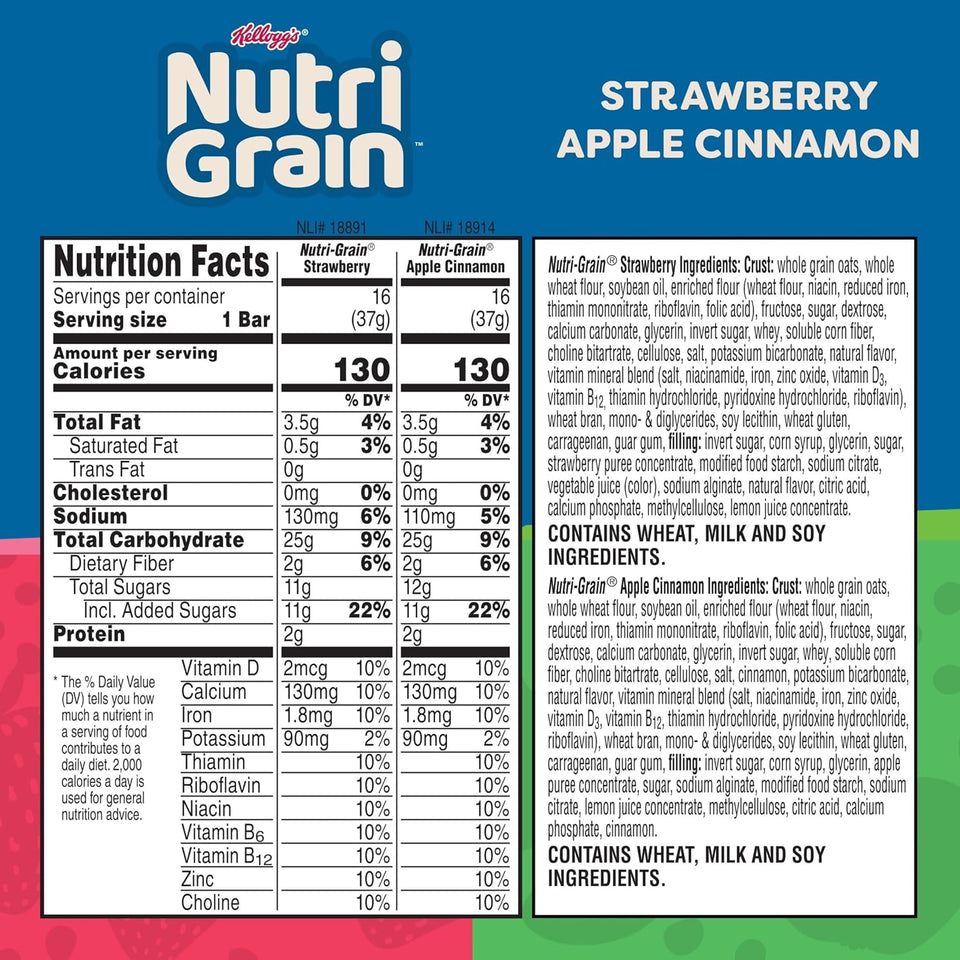Nutri-Grain Breakfast Bars, 10g Whole Grains, Snack Bars, Variety Pack, 3 Boxes, 48 Count
