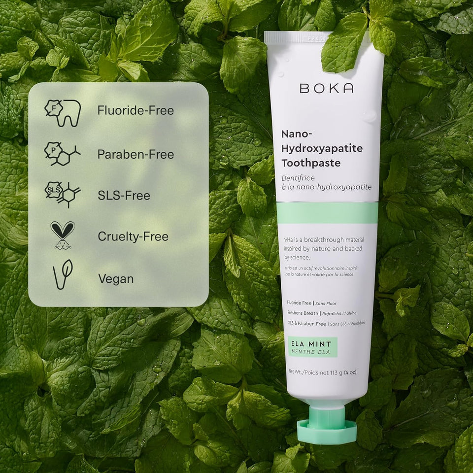 Boka Fluoride Free Toothpaste, Nano Hydroxyapatite Toothpaste, Appropriate for Sensitive Teeth - for Adult, Kids Oral Care - Ela Mint Flavor, 4 Fl Oz 1Pk US Manufactured