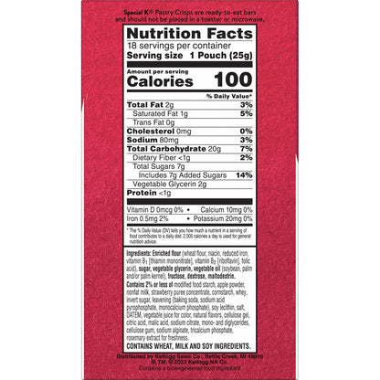 Special K Bar Pastry Crisps, 100 Calories, Breakfast Bars, Value Size, Strawberry, 15.84oz Box (36 Crisps)