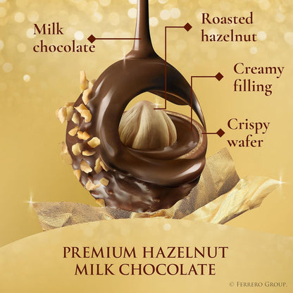 Ferrero Rocher Gourmet Hazelnut Milk Chocolate Gift Box, 16 Individually Wrapped Chocolates for Gifting, 7 oz