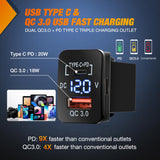 Nilight Rocker Switch Style USB Outlet Socket LED Voltmeter 12V PD Type C and QC 3 Outlets Car Using 1.28" x 0.87" Replacement with Inline Fuse for Sequoia Highlander Tacoma Tundra 4Runner RAVR