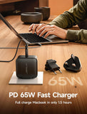 JSAUX 65W GaN USB C Charger for Nintendo Switch 2, Powers in TV Mode, with EU/UK Plug & 6.6FT Cable for ROG Xbox Ally, Steam Deck, ROG Ally, iPhone 17e/17, Galaxy S26, Tablet & Laptop – Black