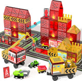 Magnetic Tiles for Kids, 56PCS Construction Magnet Tiles with Fire Truck Station, Building, Road, Crane, Car Truck - STEM Magnetic Blocks for Kids Ages 4-8, Toys for 4 5 Year Old Boys Birthday Gifts