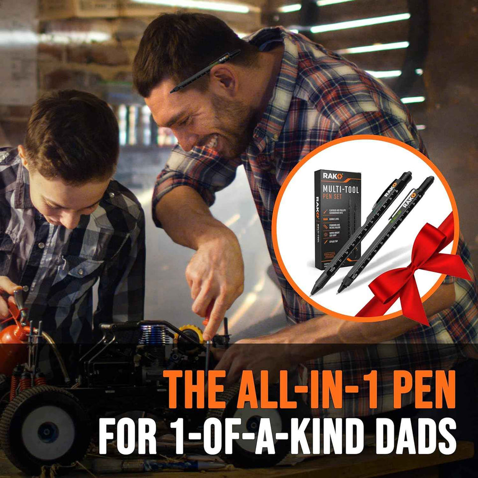 RAK Multitool Pen - Multi-Tool Pens with LED Light, Flathead, Phillips Screwdrivers, Level, Ruler, Bottle Opener, and Stylus