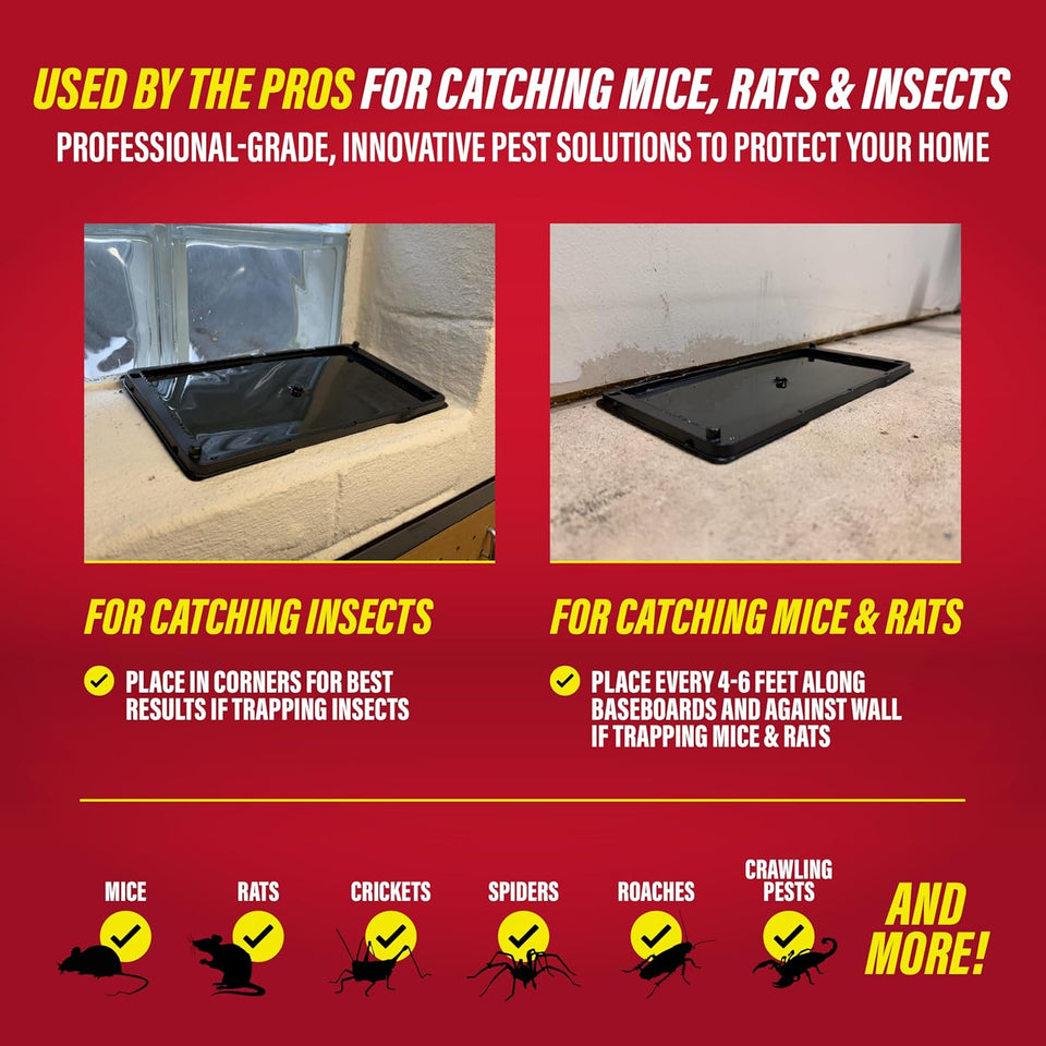 Catchmaster Rat, Snake and Mouse Traps 12Pk, Large Bulk Glue Rat Traps for Home, Adhesive Plastic Tray for Inside House, Snake, Mice, & Spider Catcher, Pest Control for House & Garage